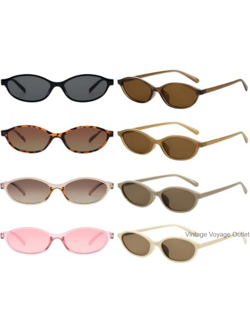 8 Pack Retro Oval Cat Eye Sunglasses for Women 90s Y2K Narrow Shades Set